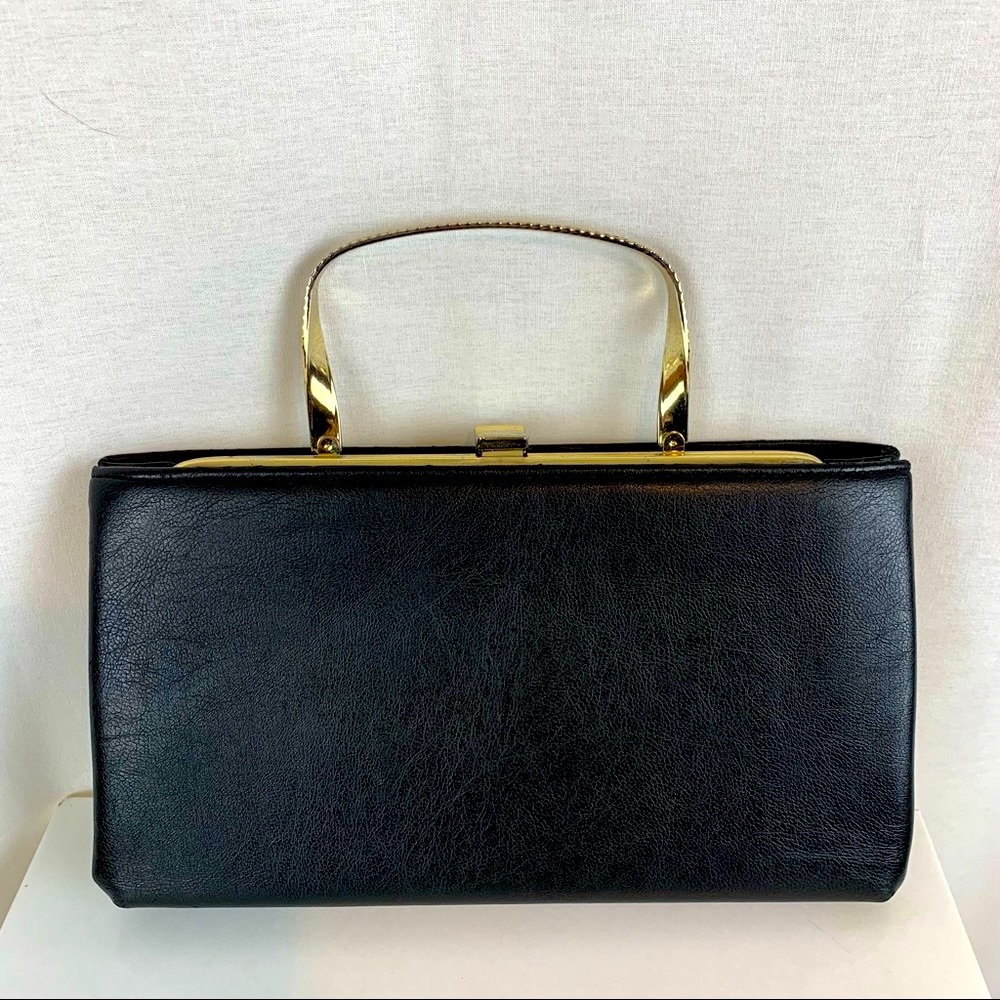 Ande 60s Vintage Black / Gold Twist Handle Handbag